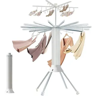 estto Cylinder Drying Rack, Octopus Clothing Quadrupod, Doppelt zusammenklappbarer Wäscheständer mit Universalrad, 360° drehbar, erweiterbar 16 Trockenstangen, für Haushalt
