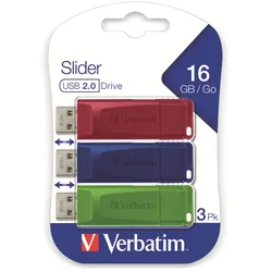 VERBATIM USB-Stick Slider, 16 GB, 3er Pack