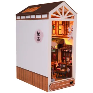 Book Nook Miniatur-Kit - Nach dem Regen Book Nook Kit | -Puppenhaus-Buchecke, Bücherregaleinsatz, Dekorgasse, Buchstützen, Modellbau-Kreativitätskit mit LED-Licht