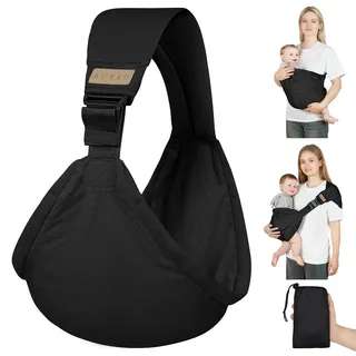 AUYAO Tragetuch Baby Neugeborene Crossbody Verstellbare Träger Babytrage Kleinkind Tragehilfe Einfach Anzuziehen Elastisches Baby Trage Freihändige Anzulegender Baby-Tragetuch Ergonomische Schwarz