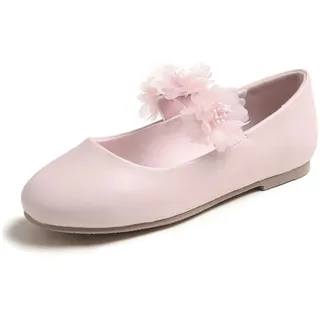 Feversole Girls Cute Dress, Mädchen süßes Kleid Mary Jane Schuhe weiche Party Urlaub Ballerinas Runde Spitze Stretchy,Floral Elastic Blassrosa Vegan Leder Größe 34 EU - 34 EU