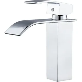 Selbstgeschwungene Wasserfall-waschtischarmatur, Messingkorpus, Flacher Auslauf, Untertischmontage