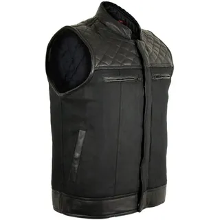 MDM Motorradweste Biker Textilweste Clubstyle Kutte Jeans, gestepptes Leder Waxed Denim, Echtleder, Windstopper, Bikerstyle M