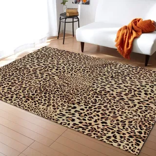 TEMLAN Sexy Leopard Teppiche Gegend, Gelbe Leoparden-Druckkunst Kinderteppich für Drinnen und Draußen Terrasse Balkon Garten Wohnzimmer 80 x 150cm