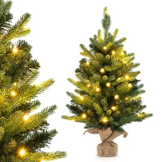 GYMAX COSTWAY 90cm Kuenstlicher Weihnachtsbaum mit 50 LED-Leuchten und Timer-Funktion, Tannenbaum mit