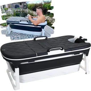 CRS faltbare Badewanne Erwachsene 138cm Länge | Klappbare mobile Badewanne für Dusche und Badezimmer | tragbare Klappbadewanne zum Aufstellen Schwarz