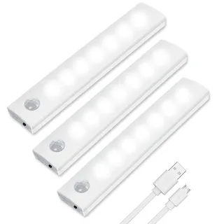 Vicloon LED Sensor Licht, 3 StückWiederaufladbar Schranklicht mit Bewegungsmelder & Magnetstreifen, LED Schrankbeleuchtung für Küche, Kleiderschrank, Treppe, Schublade, Dachboden, Flur...