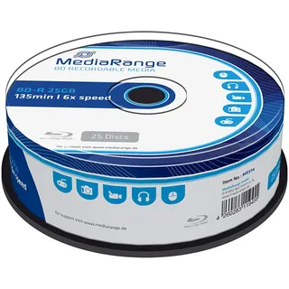 MediaRange BD-R 25GB 6-fache Schreibgeschwindigkeit, 25er Pack, MR514