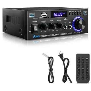 Hifi Verstärker - KKMOL Stereo Verstärker, AK45 Mini Bluetooth Radio Audio Verstärker Receiver, Wiimp Amp,12V/ 220V 400W 2 Kanäle Digitale Endverstärker Soundverstärker mit USB, SD Card, Fernbedienung