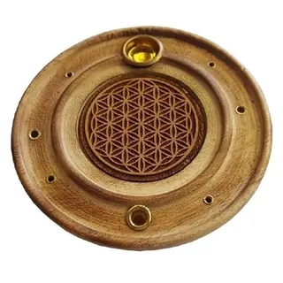 Saraswati Räucherstäbchenhalter "Blume des Lebens" Holz rund 10 cm