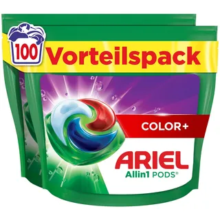 Ariel Waschmittel Pods All-in-1, Flüssigwaschmittel Waschmittel Kapseln 100 Waschladungen, Color, Kraftvolle Fleckentfernung ab der 1. Wäsche