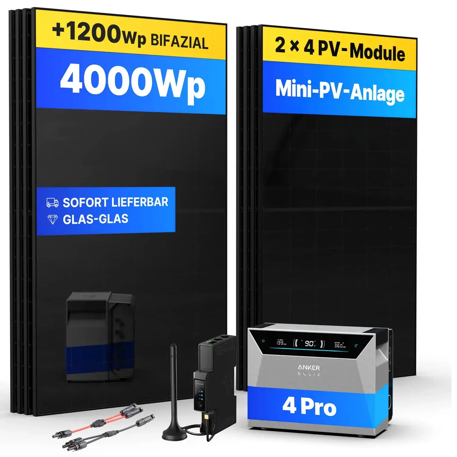 4000Wp Mini-PV-Anlage  mit Anker SOLIX Solarbank 4 E5000 Pro - 5kWh - 8x500Wp