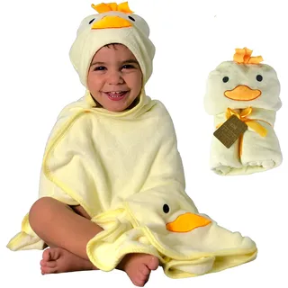 HECKBO Baby Handtuch Kapuze Küken inkl. Waschlappen, ab 0 Jahre, Neuheit: 2 Druckknöpfe, Baby Geschenk Mädchen Jungen, weiches saugfähiges Material 90x100cm Kinder Badetuch Bademantel Kapuzenhandtuch