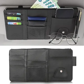 Sertay Sonnenblenden Organizer Schwarz, Auto Sonnenblende Organizer Pu, Sonnenblende Aufbewahrung Leder Pu, Universal Auto Sun Visor Organizer, Geeignet für Sonnenbrillen, Führerschein, Schlüssel