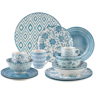 Novel Kombiservice, Blau, Weiß, Keramik, 30-teilig, Floral, 280 ml,550 ml, Lfgb, lebensmittelecht, Essen & Trinken, Geschirr, Geschirr-Sets, Kombiservice