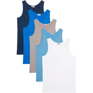 bonprix Unterhemd BONPRIX, Jungen, Gr. 140/146, 5 Stk., N-Gr, blau (dunkelblau, azurblau, kristallblau, grau, weiß), Obermaterial: 95% Baumwolle, 5% Elasthan, Unterhemden Unterhemd, für den täglichen Gebrauch, aus Baumwolle mit Elasthan, im 5er Pack