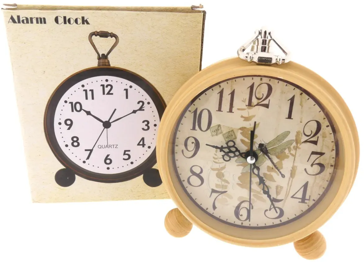 analoger Wecker rustikal braun Quartz Uhr Alarm batteriebetriebene Uhr