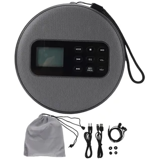 Denash Tragbarer CD-Player, Wiederaufladbar, Stereo, 3,5-mm-Kabel, Doppellautsprecher, CD, CD-R, MP3, Musik-Disc-Player, für Autofahrten, mit Anti-Sprungschutz