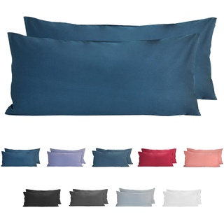 Komfortec 100% Baumwolle Kissenbezüge 2er Set 40x80 cm, Superweicher Premium Jersey Kopfkissenbezug 150 g/m2, Kissenhülle, Tiefseeblau