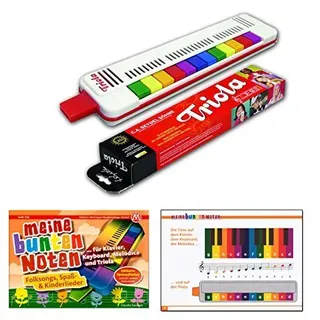 TRIOLA 12 Kompakt-Set. Die beliebte Blasharmonika mit farbigen Tasten für Kinder im Set mit dem Triola-Liederbuch : Meine bunten Noten - Beliebte deutsche und englische Kinderlieder für Klavier, Keyboard , Melodica und Triola. Verlag: Edition Metropol , Nr.: EMB936