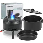 ENFRIFAM Topf-Set Campingkocher, Gaskocher Outdoor Kochgeschirr, Tragbar Reisekocher , Aluminium.Kombiniere 700W Elektrische und 2200W Gas, 1 flammig, für 2-4 Personen , für Picknick Backpacking Camping Wandern