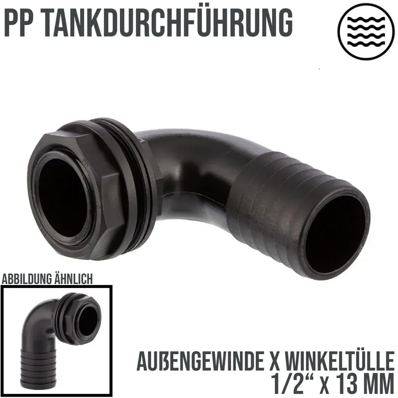 1/2 x 13 mm Tank Regentonne Durchführung Außengewinde x 90° Winkel Schlauch Tül..."