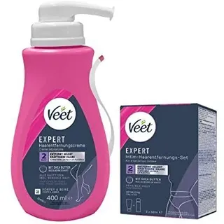 Veet EXPERT Haarentfernungs-Set - Haarentfernungscreme Körper & Beine 400ml + In