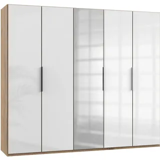 Level 250 x 216 x 58 cm Plankeneiche Nachbildung/Weißglas mit Glas- und Spiegeltüren