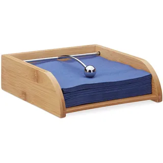 Relaxdays Serviettenhalter Holz, für 33x33 Servietten, mit Beschwerer, flach, Tisch Serviettenablage, aus Bambus, natur, H x 19 x 6cm