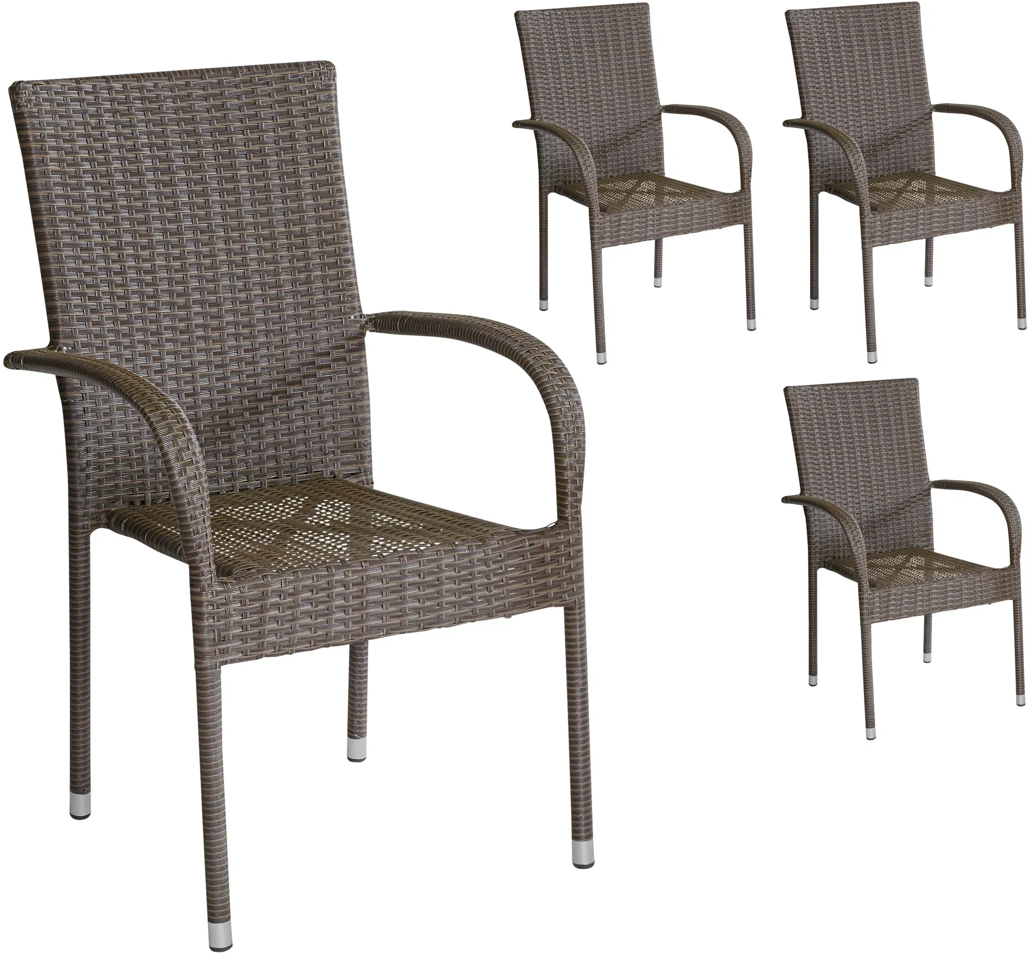 LC Garden »Lübeck« 4er Set Gartenstühle Polyrattan Braun Stapelstühle Gartensessel stapelbar