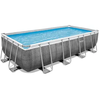 BESTWAY Power Steel Frame Pool Set 488 x 244 x 122 cm inkl. Filterpumpe grau Rattanoptik