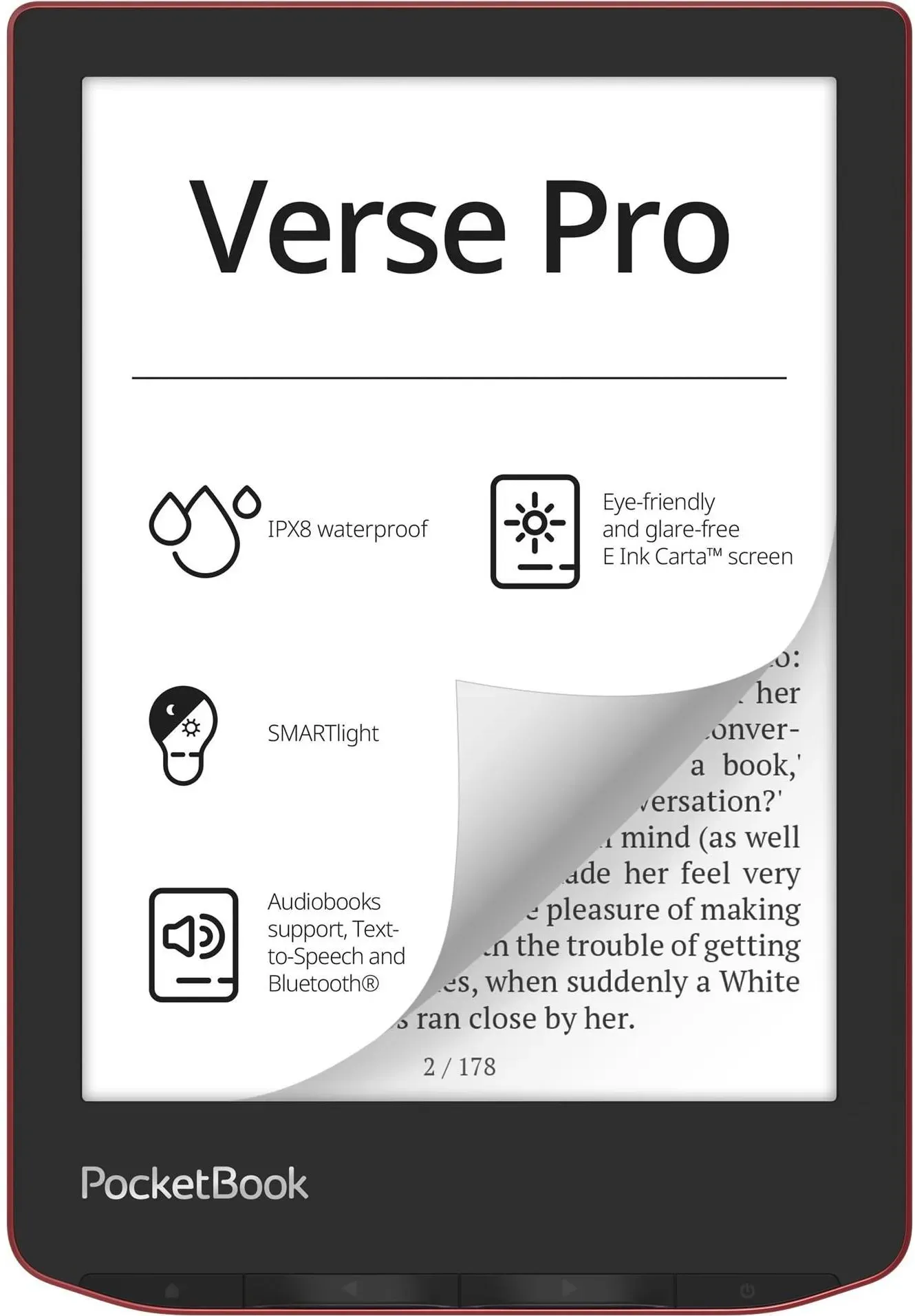 PocketBook Verse Pro (6", 16 GB, Passion Red), eReader, Rot
