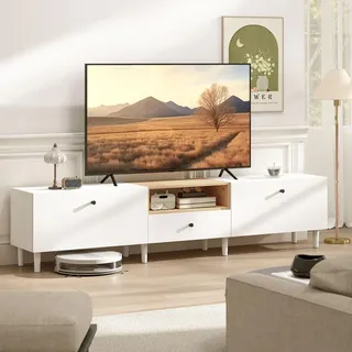 Homcom TV Schrank 200 cm Lowboard 45 cm Weiß Holz