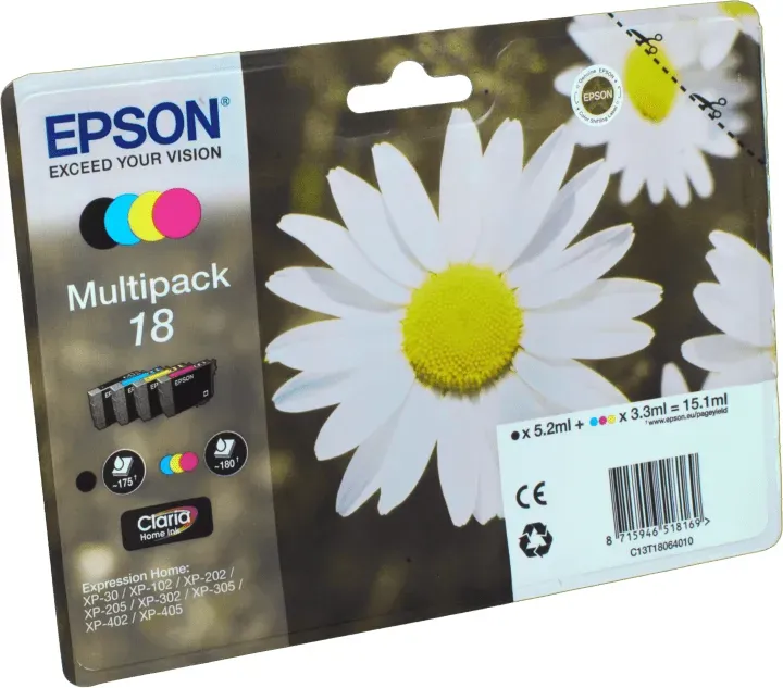4 Epson Tinten C13T180640 Multipack KCMY 18