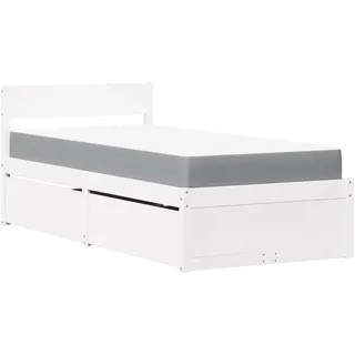 vidaXL Bett mit Schubladen und Matratze Weiß 100x200 cm Massivholz