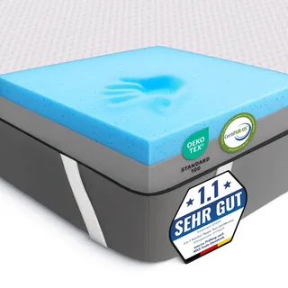 MKS 2-in-1 Gel Topper – Gelschaum Topper 90x200cm mit H3 & H4, 5-Schichten-System, Druckentlastung, Mesh-Seiten & Elastikbändern – Ideal für Seiten-, Rücken- & Bauchschläfer