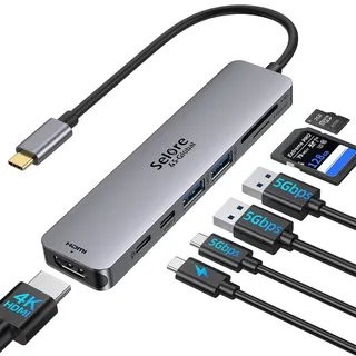 Selore&S-Global USB C Hub HDMI Adapter für MacBook Pro/Air, 7 in 1 USBC Dongle with HDMI, SD/TF Card Reader, USB C Data Port,100W PD, und 2 USB 3.0 Adapter für MacBook Pro/Air, Dell XPS