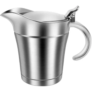 Thermo Sauciere Edelstahl 450ml Sauciere mit Deckel U-Förmiger Auslauf Henkel Soßenkanne Doppelwandigem Isolierter für Soße Salatdressing Sauce Brühe (Silber)