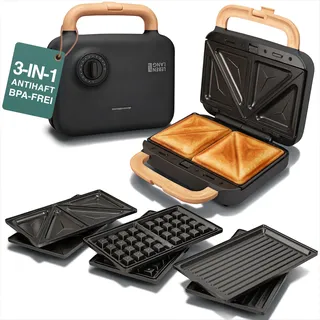 LEBENLANG Sandwichmaker 3 in 1-750W Inkl. 3 Einsätze für Grill, Sandwich & Waffeln I Sandwich Maker Kombi Toaster Sandwichtoaster Waffeleisen Sandwich- & Paninitoaster Waffle maker Sandwhichmaker