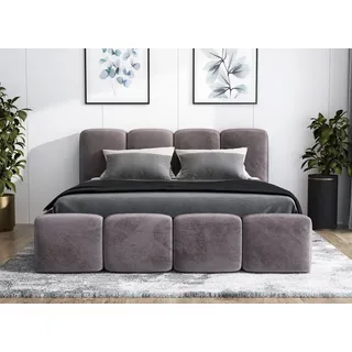 A&J MöbelLand Polsterbett Grau, Textil, 140x200 cm, Schlafzimmer, Betten, Polsterbetten