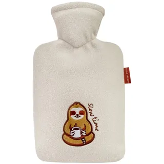 Hugo Frosch Wärmflasche Klassik 1,8l – Made in Germany – mit weichem Fleecebezug Faultier "slowtime" Grau-braun – große, auslaufsichere & geruchsneutrale Bettflasche – mit waschbarem Bezug