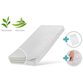 Kids Collective Babymatratze 60x120 cm Latex Deluxe mit Aloe Vera-Bezug Spannbettlaken und Zwei Härtegraden 10cm hoch Babymatratze 60x120 Matratze für Babybett Kinderbett Körpergewicht bis 60kg
