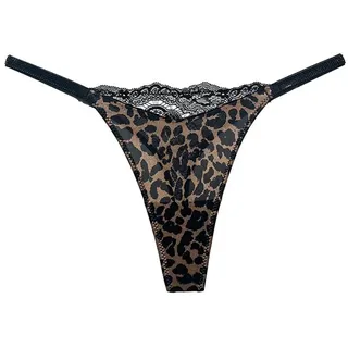 IPUDIS Damen Glänzender Strass-Tanga Sexy Spitzen-Diamanten G-String Höschen Unterwäsche Sport-Fitness-Slip T-Back-Höschen Leopard L - L