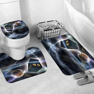 JIFOME Badteppich 3 Stück Weiche saugfähige Badematten,Doctor Who Tardis Dans Sternenhimmel-Fantasie-Hintergrund,rutschfeste Badematte Teppiche & Toilettendeckelabdeckung Set Waschbar