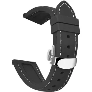 OLLREAR Unisex Silikon Uhrenarmbänder Silber Butterflyschließe 22mm Schwarz Weiß Ersatz Uhrenarmbänder für Männer und Frauen wasserdichte Sport-Uhrenarmbänder