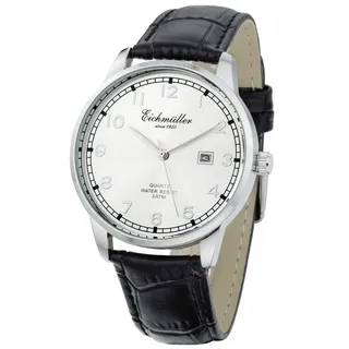 EICHMÜLLER Herrenuhr Silberfarben Lederband Schwarz 40 mm