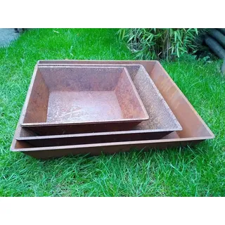 Zen Man Edelrost Viereck Feuerschale Garten Pflanzschale Kerz-Feuerschale 029050 (D30 H10cm)