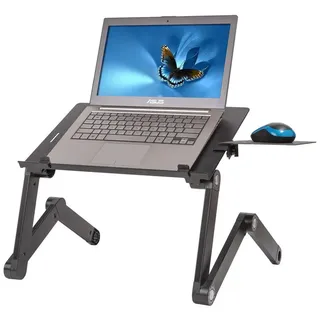 WonderWorker Einstein Laptop-Tisch höhenverstellbarer Tablet-Tisch klappbarer Laptop-Ständer mit 2 USB-Lüfter oder ohne 42x27cm (7-17"") Schwarz