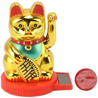 Winkende Glückskatze Mit Arm, Solarbetriebene Winkekatze, Japanische Maneki-Neko-Solar-Glückskatze Mit Winkender Hand Und Pfote nach Oben Für Feng Shui, Einladende, Zuwinkende Katzenstatue(Gold)