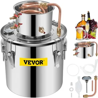 Vevor Alkohol Destilliergerät 19 L, Alkohol Destilliergerät mit Umwälzpumpe, Alkohol Destilliergerät Kupferrohr, Whiskey Destillier Kit mit eingebautem Thermometer, Whiskey Herstellung Kit